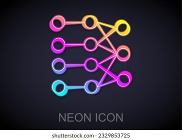 Glowing neon line Neural network icon isolated on black background. Artificial intelligence AI.  Vector
