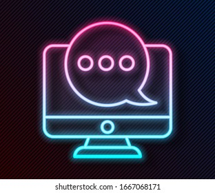 Glühende Neonline Neue Chat-Nachrichten Benachrichtigung auf Monitor Symbol einzeln auf schwarzem Hintergrund. Smartphone-Chatting sms Nachrichten Sprechblasen. Vektorillustration-Illustration