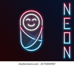 Glowing neon line Newborn baby infant swaddled or swaddling icon isolated on black background. Baby kid child wrapped in blanket clothes. Colorful outline concept. Vector