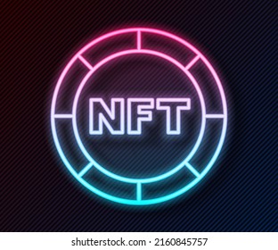 Glowing neon line NFT Digital crypto art icon isolated on black background. Non fungible token.  Vector
