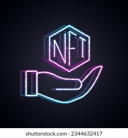 Glowing neon line NFT Digital crypto art icon isolated on black background. Non fungible token.  Vector