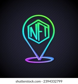 Glowing neon line NFT Digital crypto art icon isolated on black background. Non fungible token.  Vector