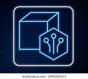 Glowing neon line NFT Digital crypto art icon isolated on brick wall background. Non fungible token.  Vector