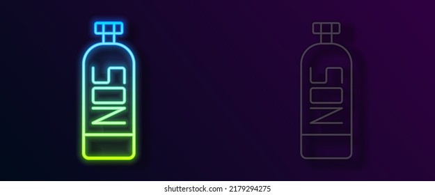 Glowing neon line Nitrous oxide icon isolated on black background.  Vector