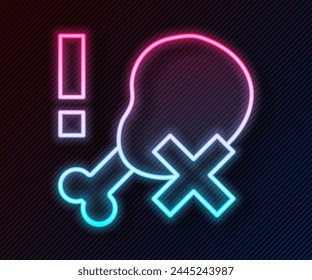 Glowing neon line No chicken leg icon isolated on black background. No fast food allowed - vegetarian food.  Vector