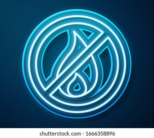 Glowing neon line No fire icon isolated on blue background. Fire prohibition and forbidden.  Vector Illustration