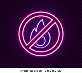 Glowing neon line No fire icon isolated on black background. Fire prohibition and forbidden. Colorful outline concept. Vector