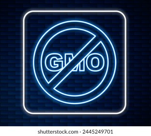 Glowing neon line No GMO icon isolated Glowing neon line background. Genetically modified organism acronym. Dna food modification.  Vector