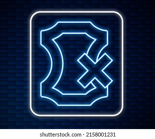 Glowing neon line No leather icon isolated on brick wall background.  Vector