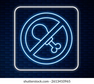 Glowing neon line No meat icon isolated Glowing neon line background. No fast food allowed - vegetarian food.  Vector