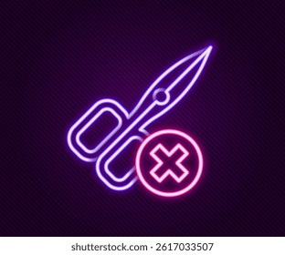Glowing neon line No scissors icon isolated on black background. Colorful outline concept. Vector