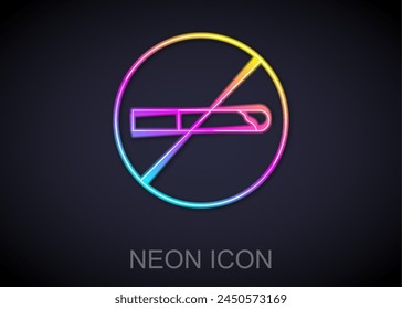 Glowing neon line No Smoking icon isolated on black background. Cigarette symbol.  Vector