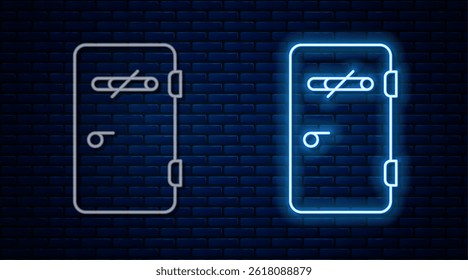 Glowing neon line No smoking area icon isolated on brick wall background. Cigarette smoking prohibited sign.  Vector