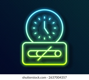 Glowing neon line No smoking time icon isolated on black background. Cigarette smoking prohibited sign.  Vector