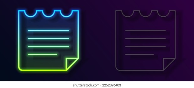 Glowing neon line Notebook icon isolated on black background. Spiral notepad icon. School notebook. Writing pad. Diary for school.  Vector