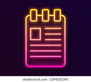 Glowing neon line Notebook icon isolated on black background. Spiral notepad icon. School notebook. Writing pad. Diary for school.  Vector Illustration