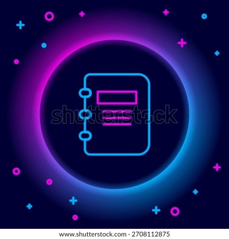 Glowing neon line Notebook icon isolated on black background. Spiral notepad icon. School notebook. Writing pad. Diary for school. Colorful outline concept. Vector