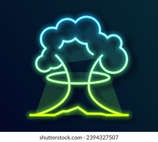 Línea de neón brillante Icono de explosión nuclear aislado en fondo negro. Bomba atómica. Símbolo de la guerra nuclear, fin del mundo.  Vector