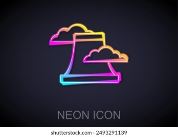 Glowing neon line Nuclear power plant icon isolated on black background. Energy industrial concept.  Vector