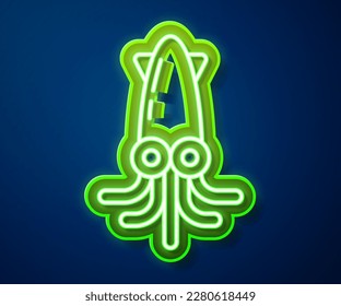 Glowing neon line Octopus icon isolated on blue background.  Vector