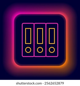 Glowing neon line Office folders with papers and documents icon isolated on black background. Office binders. Archives folder sign. Colorful outline concept. Vector