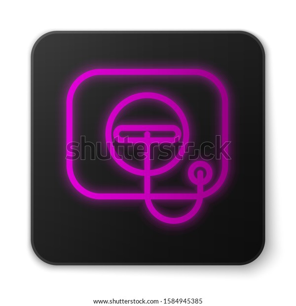 Glowing neon line Oil filler cap opening at\
the gas station icon isolated on white background. Black square\
button. Vector\
Illustration