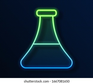 Glowing neon line Oil petrol test tube icon isolated on blue background.  Vector Illustration