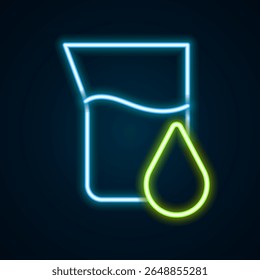 Linha de neon brilhante ícone do tubo de teste de petróleo isolado no fundo preto. Balão de memória e queda. Conceito de contorno colorido. Vetor