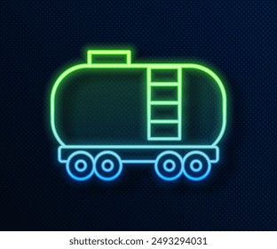 Icono de cisterna de ferrocarril de petróleo aislado sobre fondo azul. Tren tanque de aceite en el vagón de ferrocarril. Flete ferroviario. Industria petrolera.  Vector