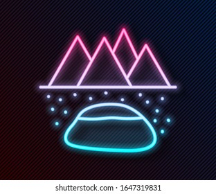 Glowing neon line Oilfield icon isolated on black background. Natural resources, oil and gas production.  Vector Illustration