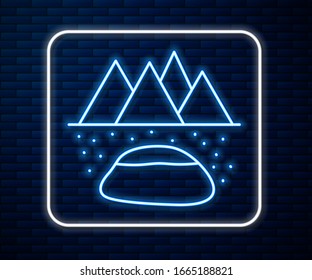 Glowing neon line Oilfield icon isolated on brick wall background. Natural resources, oil and gas production.  Vector Illustration