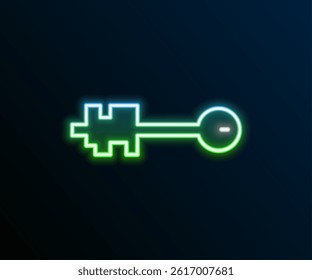 Glowing neon line Old key icon isolated on black background. Colorful outline concept. Vector