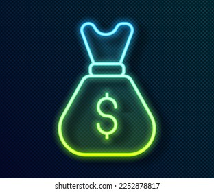 Glowing neon line Old money bag icon isolated on black background. Cash Banking currency sign.  Vector