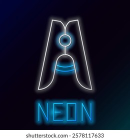 Glowing neon line Old wood clothes pin icon isolated on black background. Clothes peg. Colorful outline concept. Vector