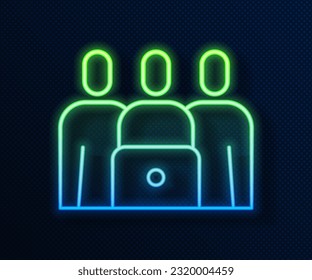 Glowing neon line Online class icon isolated on blue background. Online education concept.  Vector Illustration