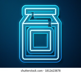 Glowing neon line Online ordering and fast food delivery icon isolated on blue background.  Vector