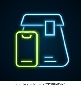 Glowing neon line Online ordering and fast food delivery icon isolated on black background. Colorful outline concept. Vector