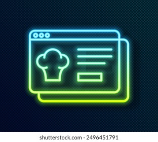 Glowing neon line Online ordering and fast food delivery icon isolated on black background.  Vector