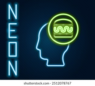 Leuchtende Neon-Linie Online-Bestellung und Fast-Food-Lieferung Symbol einzeln auf schwarzem Hintergrund. Farbiges Umrisskonzept Vektorgrafik