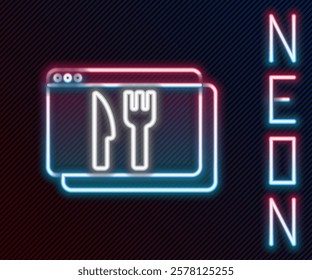 Glowing neon line Online ordering and fast food delivery icon isolated on black background. Colorful outline concept. Vector