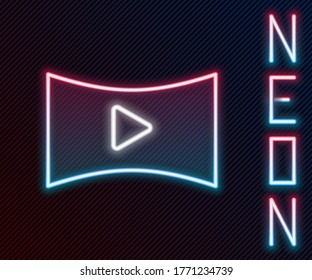 Glowing neon line Online play video icon isolated on black background. Film strip with play sign. Colorful outline concept. Vector Illustration