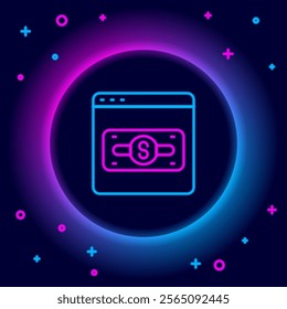 Glowing neon line Online shopping on screen icon isolated on black background. Concept e-commerce, e-business, online business marketing. Colorful outline concept. Vector