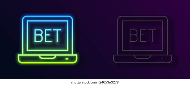 Glowing neon line Online sports betting icon isolated on black background. Sport bet bookmaker. Betting online make money.  Vector