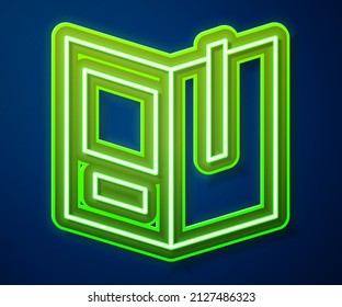 Glowing neon line Open book icon isolated on blue background.  Vector Illustration