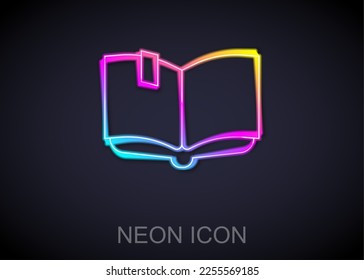 Glowing neon line Open book icon isolated on black background.  Vector