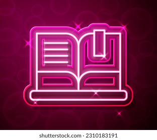 Línea de neón brillante Abrir icono de libro aislado en el fondo rojo.  Vector