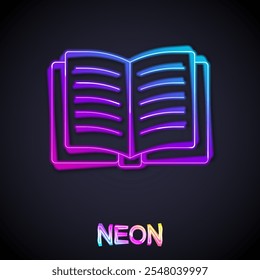 Glowing neon line Open book icon isolated on black background.  Vector