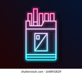 Línea de neón brillante Abrir el icono del paquete de cigarrillos aislado en fondo negro. Paquete de cigarrillos.  Ilustración vectorial