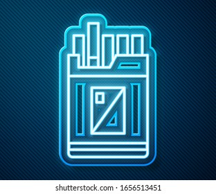 Glühende Neon-line-Packung Open Zigaretten Packung Symbol einzeln auf blauem Hintergrund. Packung Zigaretten. Vektorillustration-Illustration