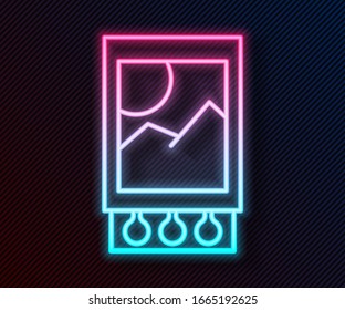 Glowing neon line Open matchbox and matches icon isolated on black background.  Vector Illustration